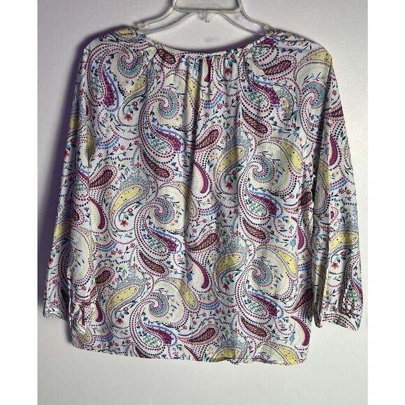 Talbots White pink paisley Floral Loose Popover Blouse 100% Cotton Sz Large - Picture 2 of 7